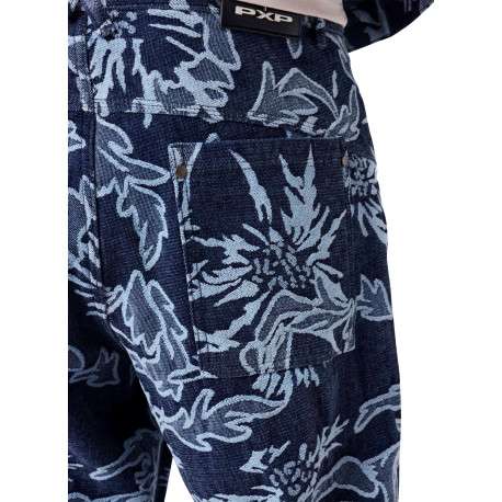Jean bleu marine muni de motifs floraux avec une coupe large - Image 5
