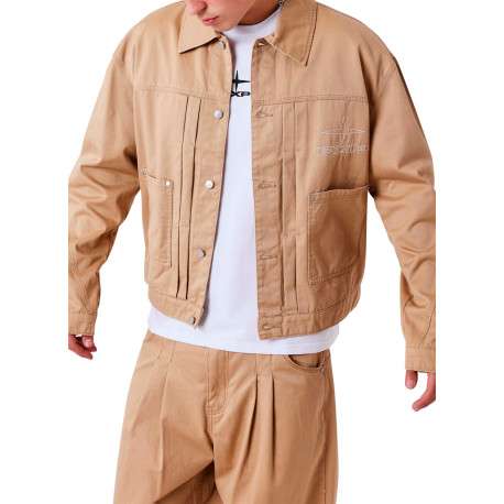 Veste en coton moutarde unie à coupe droite avec un col à revers