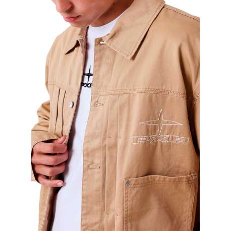 Veste en coton moutarde unie à coupe droite avec un col à revers - Image 4