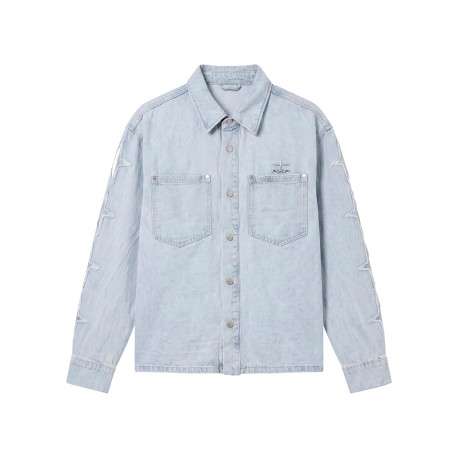 Blouson en Jean en coton stone uni avec une coupe droite et un col à revers