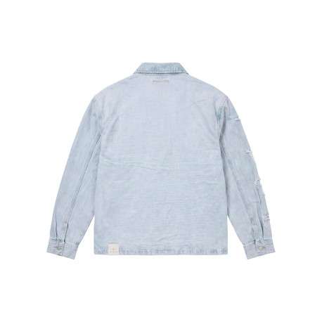 Blouson en Jean en coton stone uni avec une coupe droite et un col à revers - Image 2