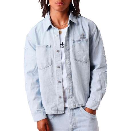 Blouson en Jean en coton stone uni avec une coupe droite et un col à revers - Image 3