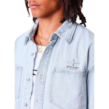 Blouson en Jean en coton stone uni avec une coupe droite et un col à revers - Image 5