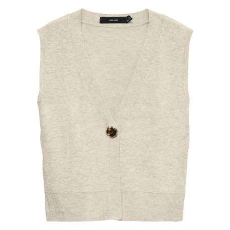 Gilet écru uni classique avec une coupe droite et un col en V