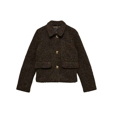 Blouson chocolat uni dotée d'une coupe droite et de manches longues