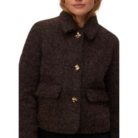 Blouson chocolat uni dotée d'une coupe droite et de manches longues - Image 4