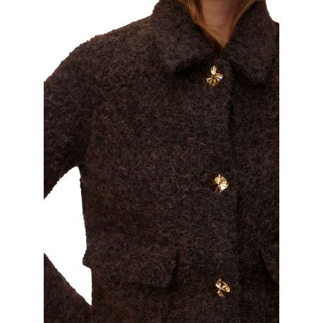 Blouson chocolat uni dotée d'une coupe droite et de manches longues - Image 5