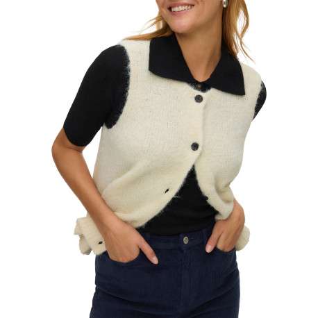 Gilet écru uni classique sans manche avec une coupe droite - Image 4