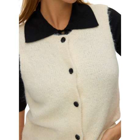Gilet écru uni classique sans manche avec une coupe droite - Image 5