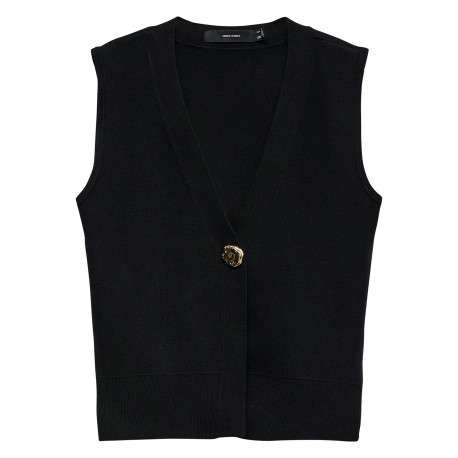 Gilet noir uni classique doté d'une coupe droite et d'un col en V
