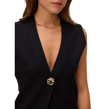 Gilet noir uni classique doté d'une coupe droite et d'un col en V - Image 5
