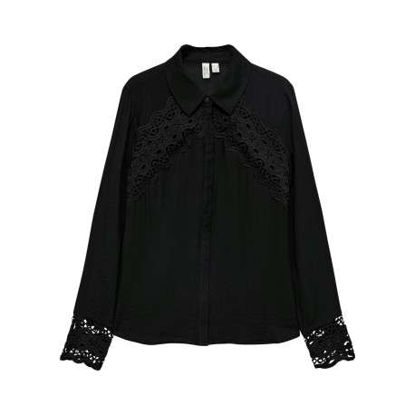 Chemisier noir uni avec une coupe droite et des manches longues