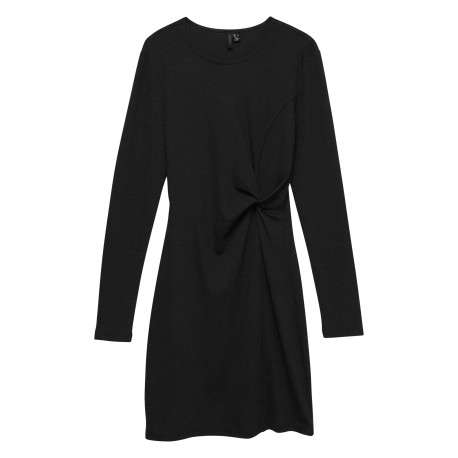 Robe courte noire unie dotée d'une coupe droite et d'un col rond