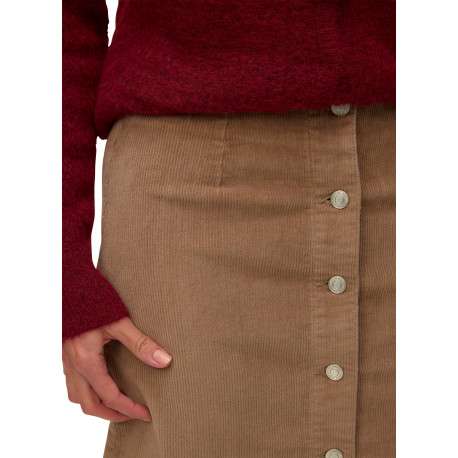 Jupe courte en coton camel unie dotée d'une coupe trapèze avec boutons - Image 5