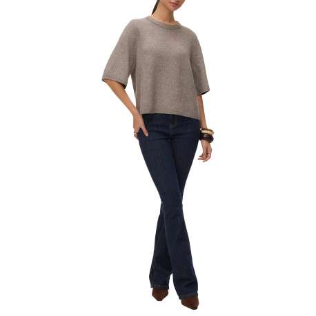 Pull taupe uni avec une coupe large et des manches 3/4 amples - Image 2