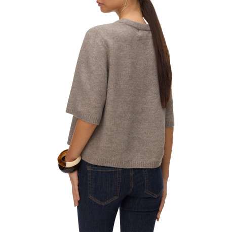 Pull taupe uni avec une coupe large et des manches 3/4 amples - Image 3