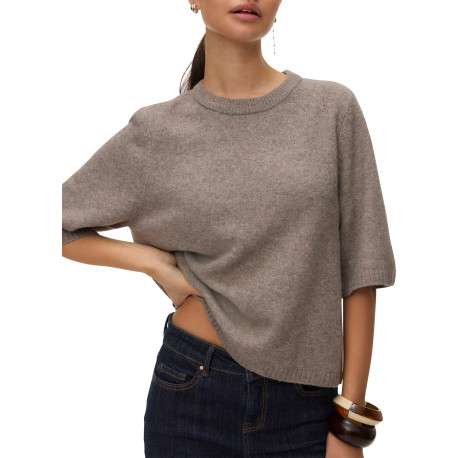 Pull taupe uni avec une coupe large et des manches 3/4 amples - Image 4