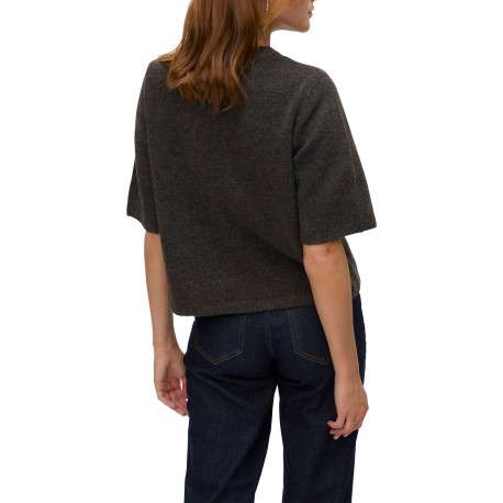 Pull chocolat uni avec une coupe large et des manches 3/4 amples - Image 2