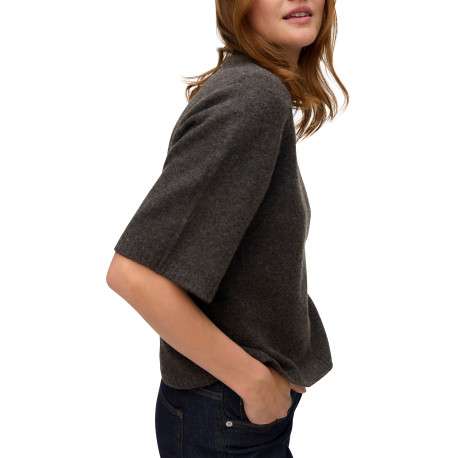 Pull chocolat uni avec une coupe large et des manches 3/4 amples - Image 3