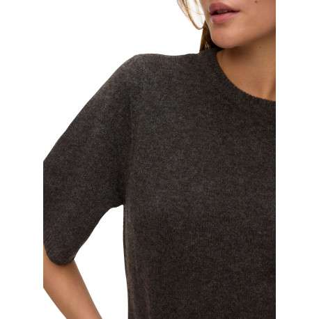 Pull chocolat uni avec une coupe large et des manches 3/4 amples - Image 4