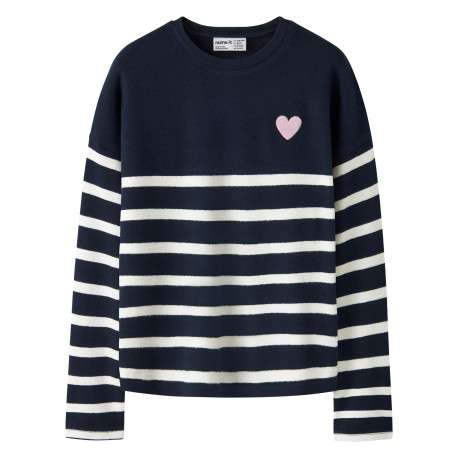 Pull marine à rayures avec une coupe droite et des manches longues