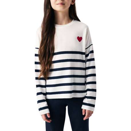 Pull blanc à rayures avec une coupe droite et des manches longues - Image 3