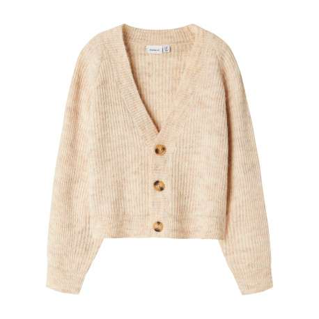 Gilet beige uni avec une coupe droite et des manches longues