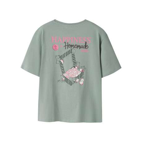 T-shirt en coton biologique kaki à imprimé avec une coupe droite et un col rond - Image 2