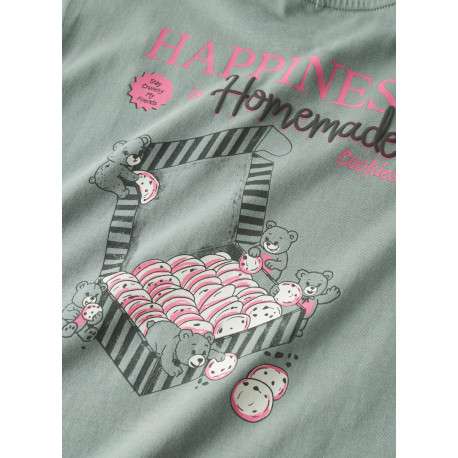 T-shirt en coton biologique kaki à imprimé avec une coupe droite et un col rond - Image 3