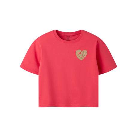 T-shirt en coton rouge à imprimé avec une coupe droite et un col rond