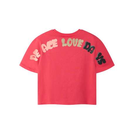 T-shirt en coton rouge à imprimé avec une coupe droite et un col rond - Image 2