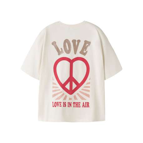 T-shirt en coton biologique écru à imprimé avec une coupe droite et un col rond - Image 2