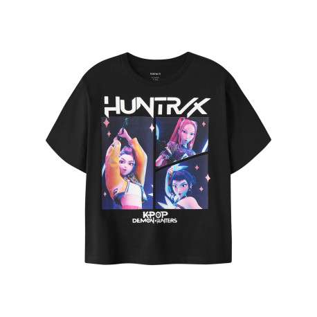 T-shirt en coton noir à imprimé avec une coupe droite et un col rond