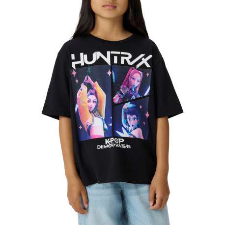 T-shirt en coton noir à imprimé avec une coupe droite et un col rond - Image 3