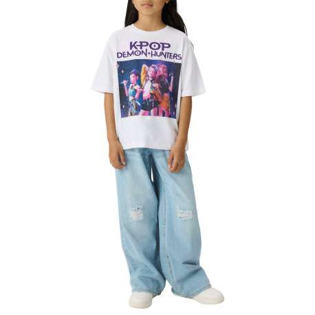 T-shirt en coton blanc à imprimé avec une coupe droite et un col rond - Image 4
