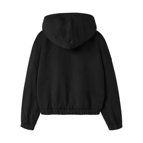 Sweat en coton biologique noir à imprimé avec une coupe droite et une capuche - Image 2