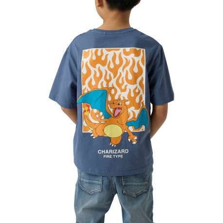T-shirt en coton biologique indigo à imprimé avec une coupe droite - Image 2