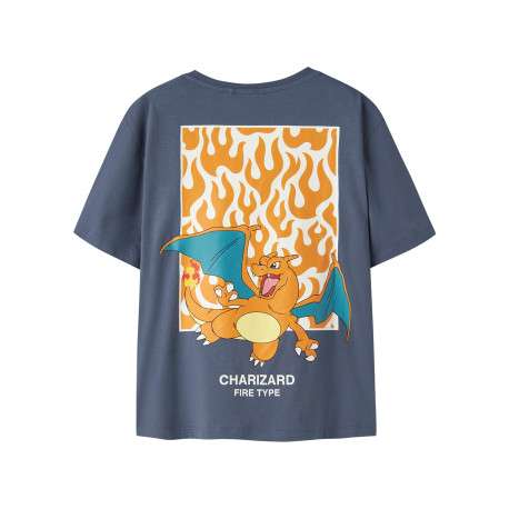 T-shirt en coton biologique indigo à imprimé avec une coupe droite - Image 3