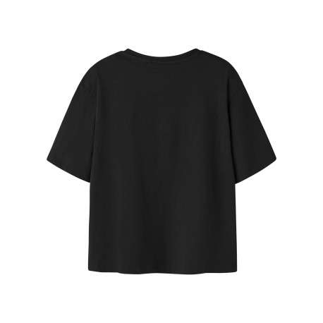 T-shirt en coton noir à imprimé avec une coupe droite et un col rond - Image 2