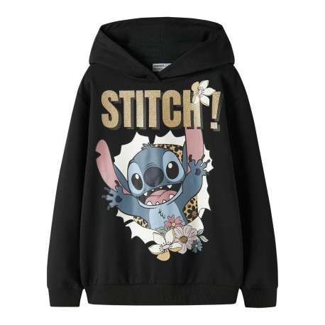 Sweat noir à imprimé avec une coupe droite et un col à capuche