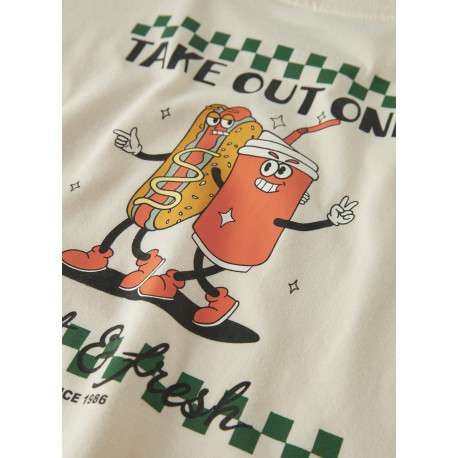 T-shirt en coton biologique écru à imprimé avec une coupe droite et un col rond - Image 2