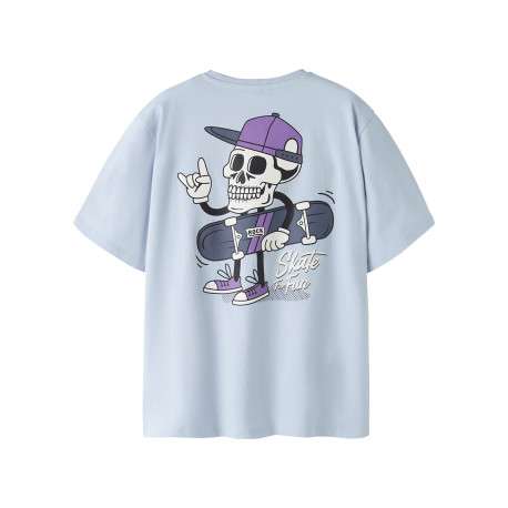 T-shirt en coton biologique bleu à imprimé avec une coupe droite - Image 2