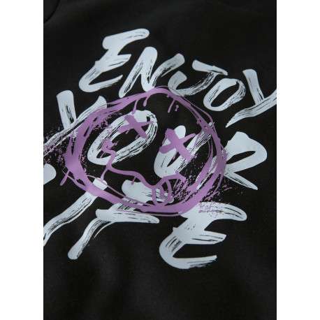 Sweat zippé en coton biologique mélangé noir à imprimé avec une coupe droite - Image 3