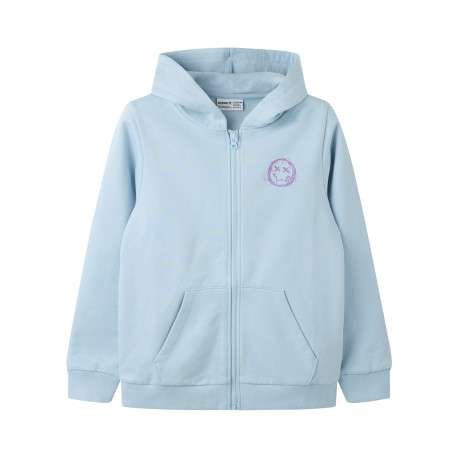 Sweat zippé en coton biologique mélangé bleu à imprimé avec une coupe droite