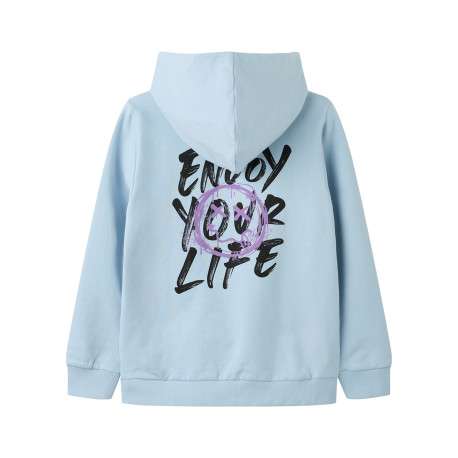 Sweat zippé en coton biologique mélangé bleu à imprimé avec une coupe droite - Image 2