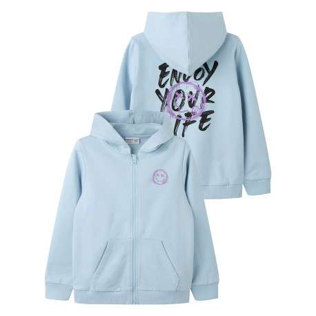 Sweat zippé en coton biologique mélangé bleu à imprimé avec une coupe droite - Image 3