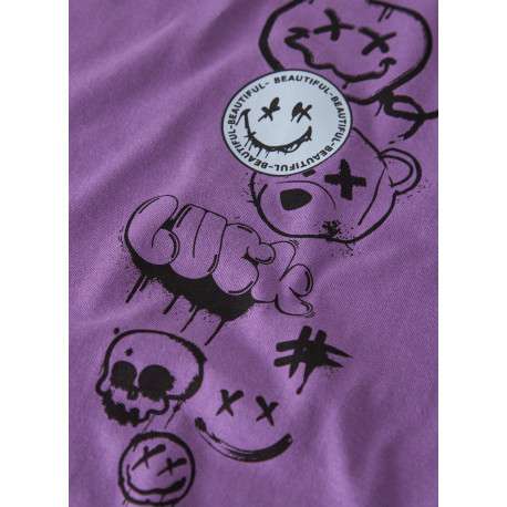 T-shirt en coton biologique violet à imprimé avec une coupe droite - Image 3