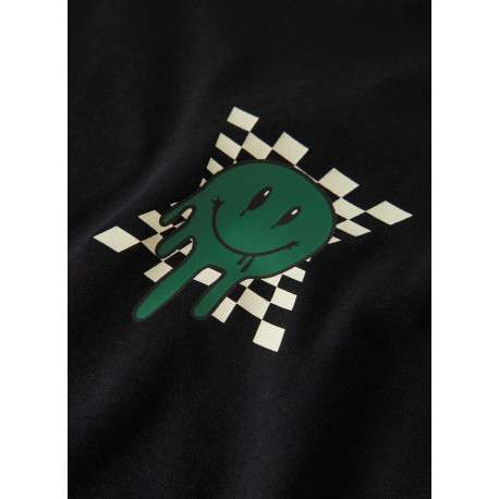 T-shirt en coton biologique noir à imprimé avec une coupe droite et un col rond - Image 3