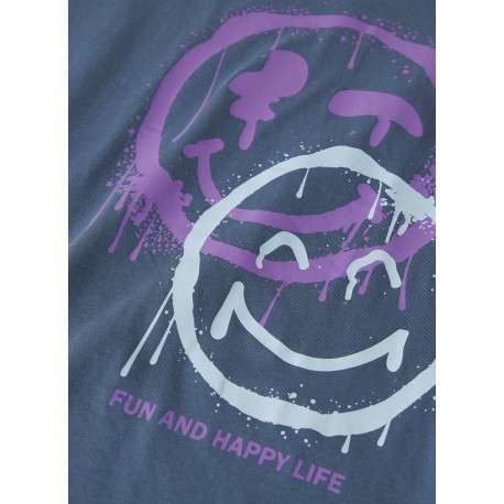 T-shirt en coton biologique indigo à imprimé avec une coupe droite - Image 3