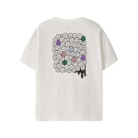 T-shirt en coton biologique blanc à imprimé avec une coupe droite et un col rond - Image 2
